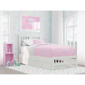 Tahoe White Twin Solid Wood Storage Platform Bed with Footboard and 2 Drawers