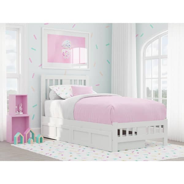AFI Tahoe White Twin Solid Wood Storage Platform Bed with Footboard and 2 Drawers