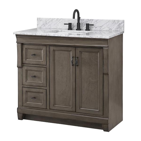 Home Decorators Collection Naples 37 in. Single Sink Distressed Gray Bath Vanity with Carrara White Marble Top (Assembled)