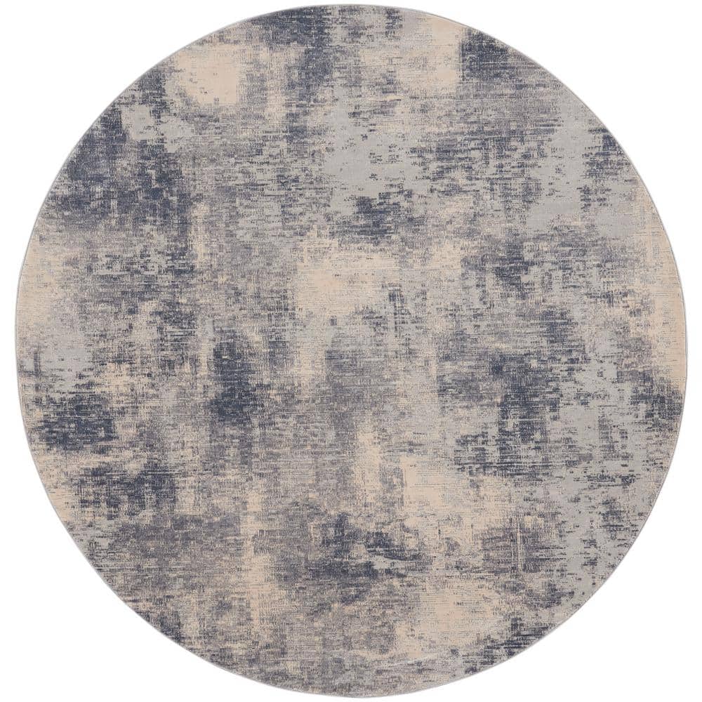 The Abstract Depot Contemporary Blue/Ivory Rustic Home 836007 Nourison ft. - Area ft. 8 Textures x Round 8 Rug