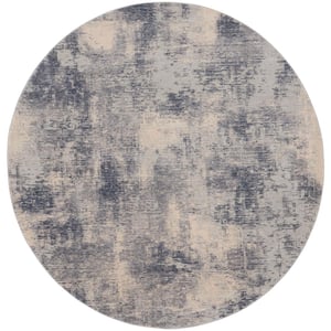 Rustic Textures Blue/Ivory 8 ft. x 8 ft. Abstract Contemporary Round Area Rug