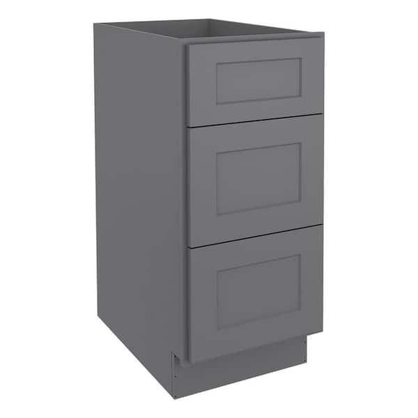 HOMEIBRO 15 in. W x 24 in. D x 34.5 in. H in Shaker Gray Plywood Ready to Assemble Floor Base Kitchen Cabinet with 3 Drawers