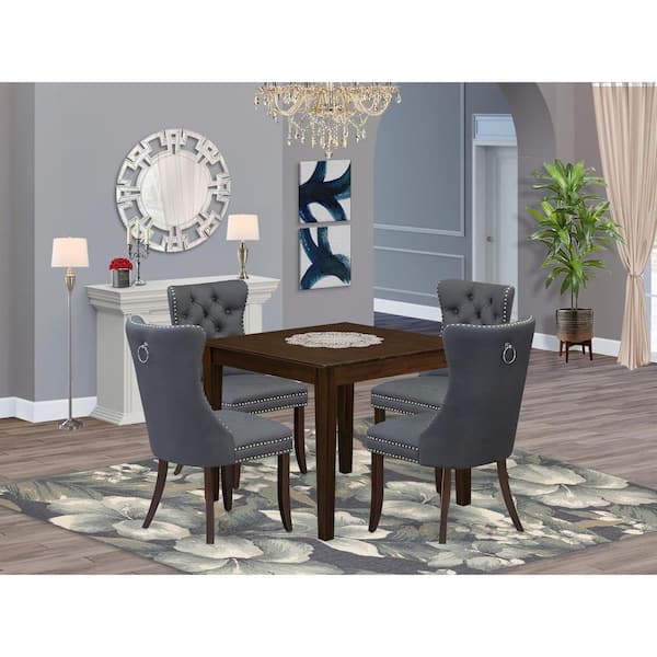 5-Piece Mahogany Finish Solid Wood Top-Square Dining Room Set-Seats 4