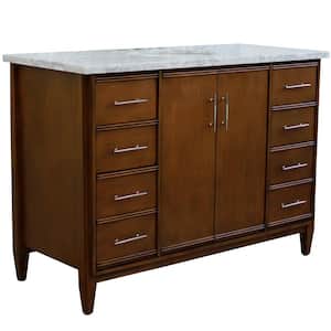 49 in. W x 22 in. D Single Bath Vanity in Walnut with Marble Vanity Top in White Carrara with White Oval Basin