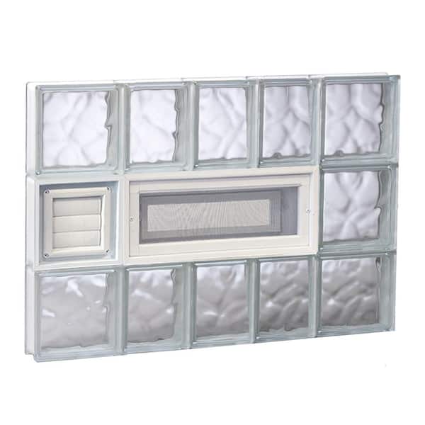 Clearly Secure 32.75 in. x 23.25 in. x 3.125 in. Vented Wave Pattern Frameless Glass Block Window with Dryer Vent