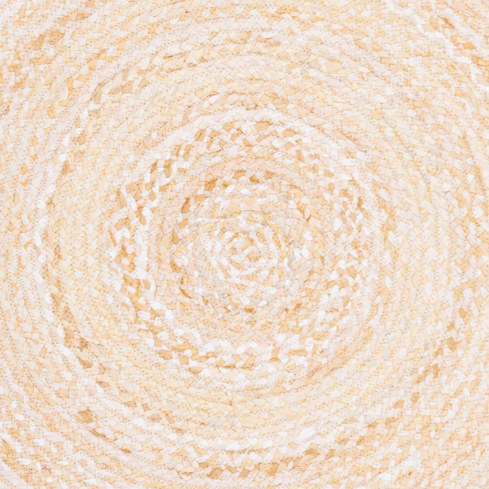 Beige Cotton Braided Round 3' Rug with Fringe