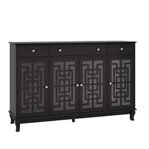 Black Retro Style Wooden Sideboard, Food Pantry, Storage Cabinet with 3-Drawers, 6-Shelves and 4-Doors