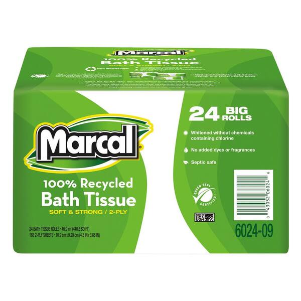 Marcal Small Steps Grab'n'Go 4.3 in. x 3.66 in. 100% Recycled Bath Tissue 2-Ply (24-Pack)