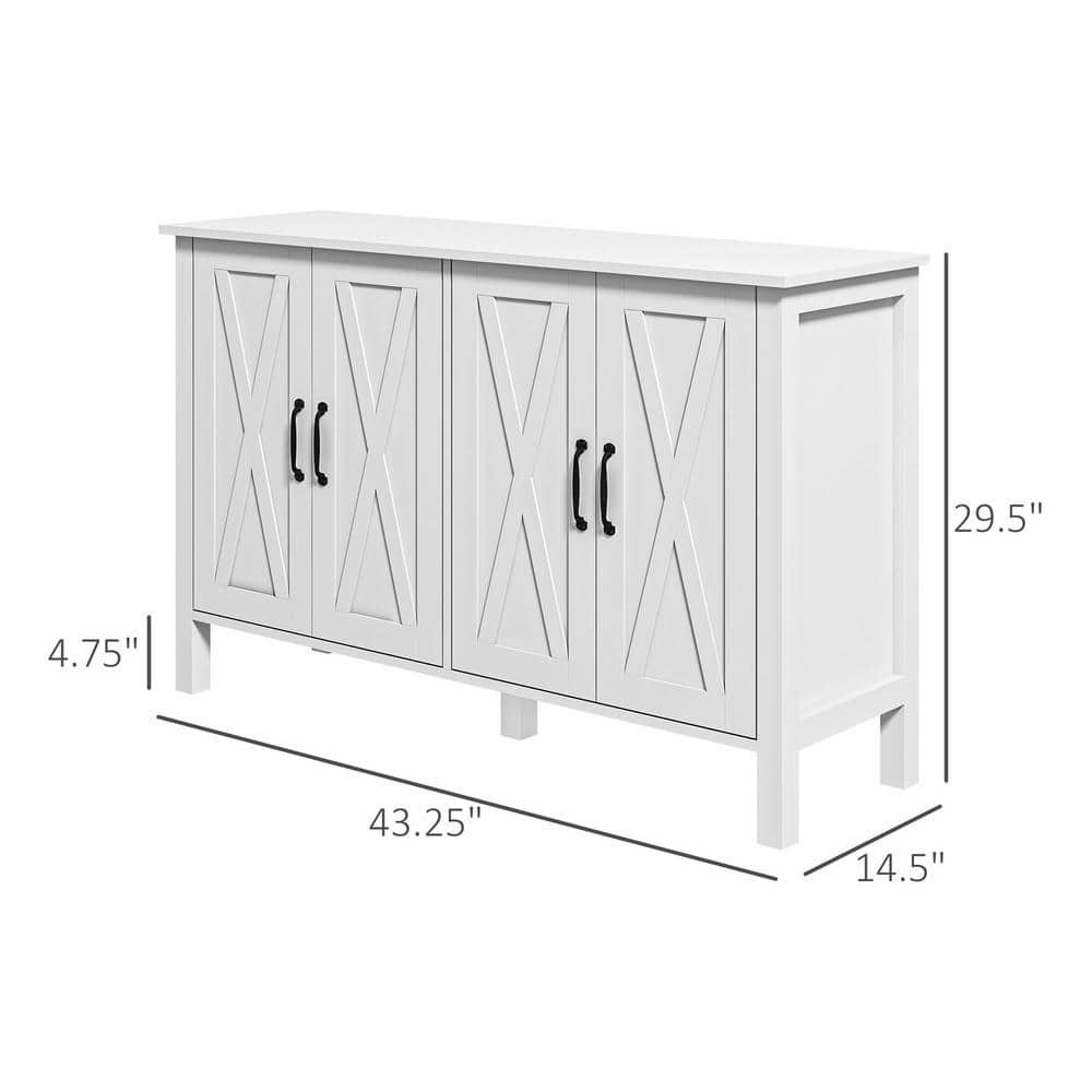 White Farmhouse Wood Sideboard Buffet Cabinet with Barn Doors
