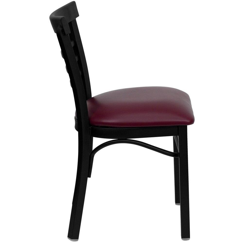 Black Metal Ladder Back Chair with Burgundy Vinyl Seat