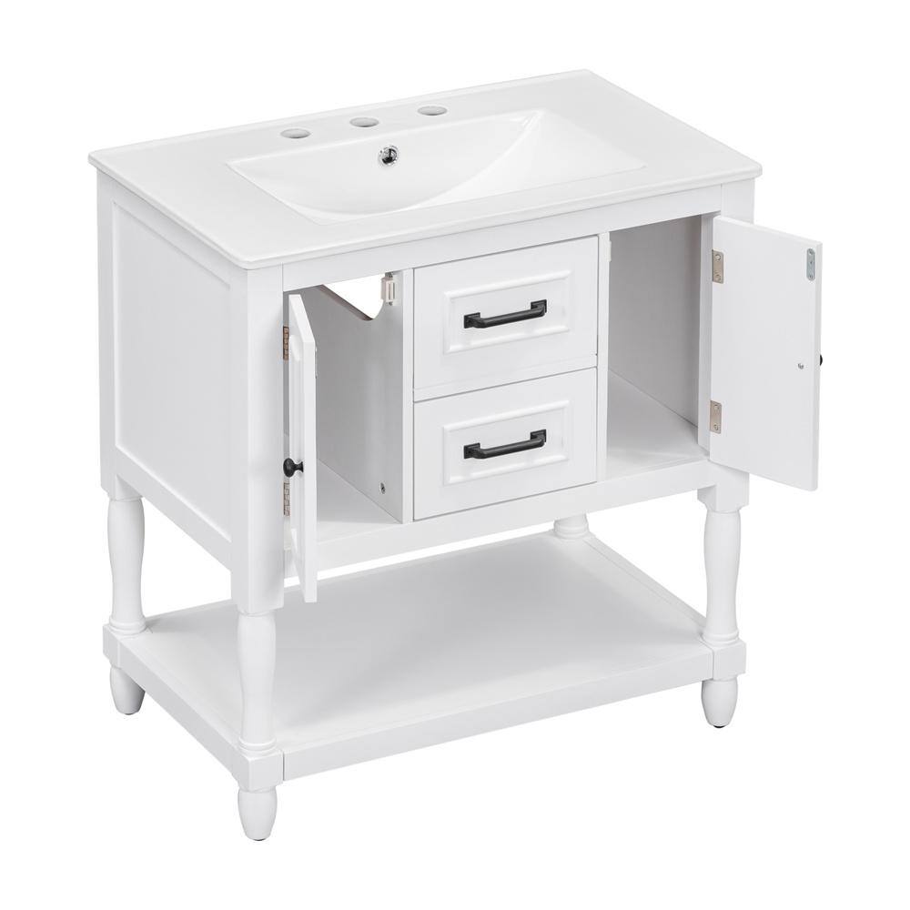 30 in. W x 18 in. D x 32 in. H White Bathroom Vanity Cabinet Single White C