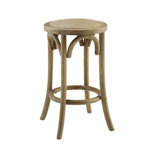 Posy Washed Brown Finish Backless Counter Stool with Woven Natural Fibers