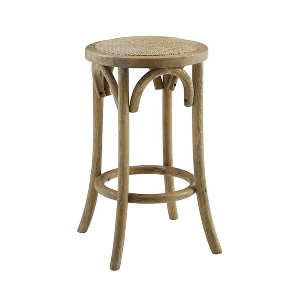 Linon Home Decor Posy Washed Brown Finish Backless Counter Stool with Woven Natural Fibers
