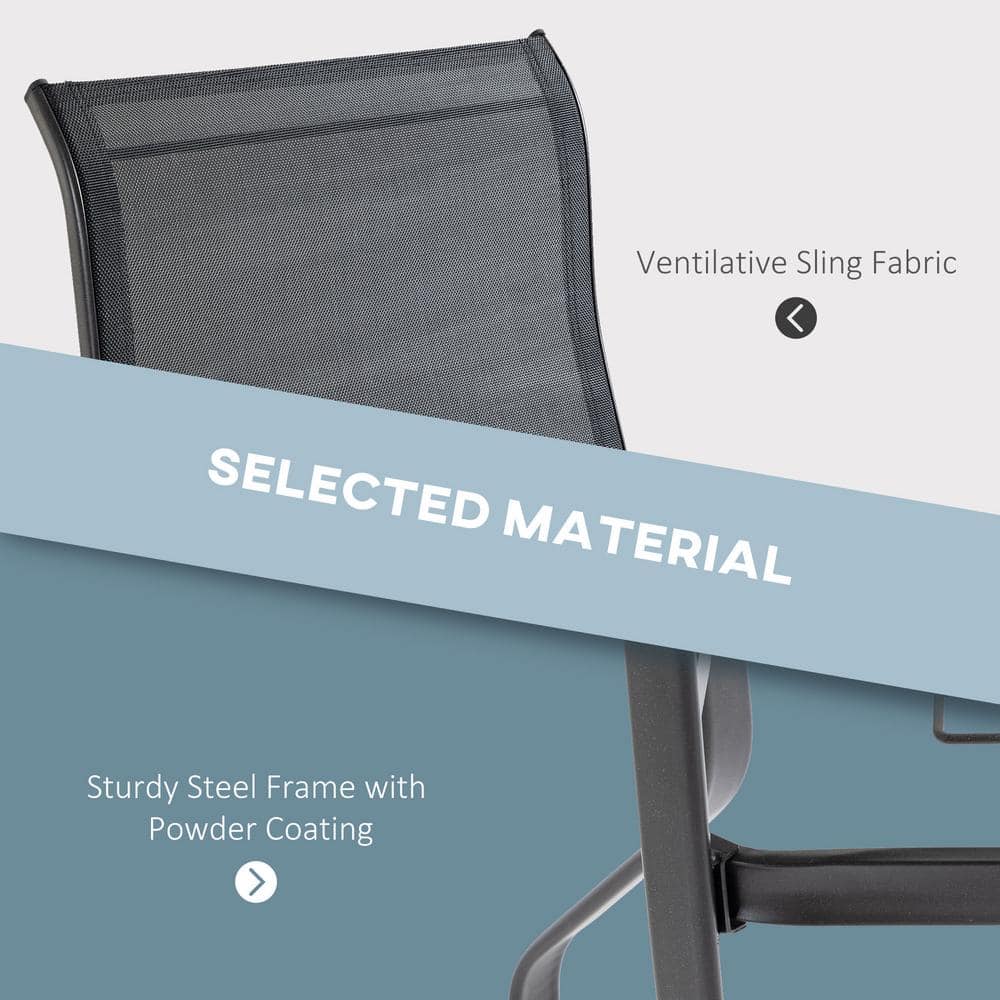 Café-Style Swivel Patio Bar Chair Set in Black Sling Fabric