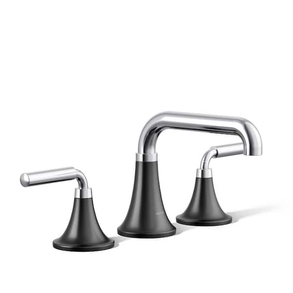 KOHLER Tone 8 in. Widespread Double Handle Bathroom Faucet in Polished Chrome with Matte Black