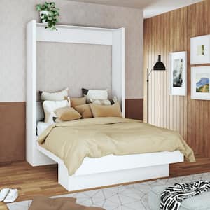Easy-Lift White Wood Frame Queen Murphy Bed with Shelf