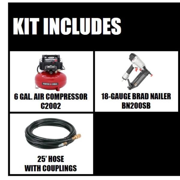 Porter Cable 6 Gal 150 Psi Portable Electric Air Compressor And 18 Gauge Brad Nailer Combo Kit 1 Tool Pcfp The Home Depot