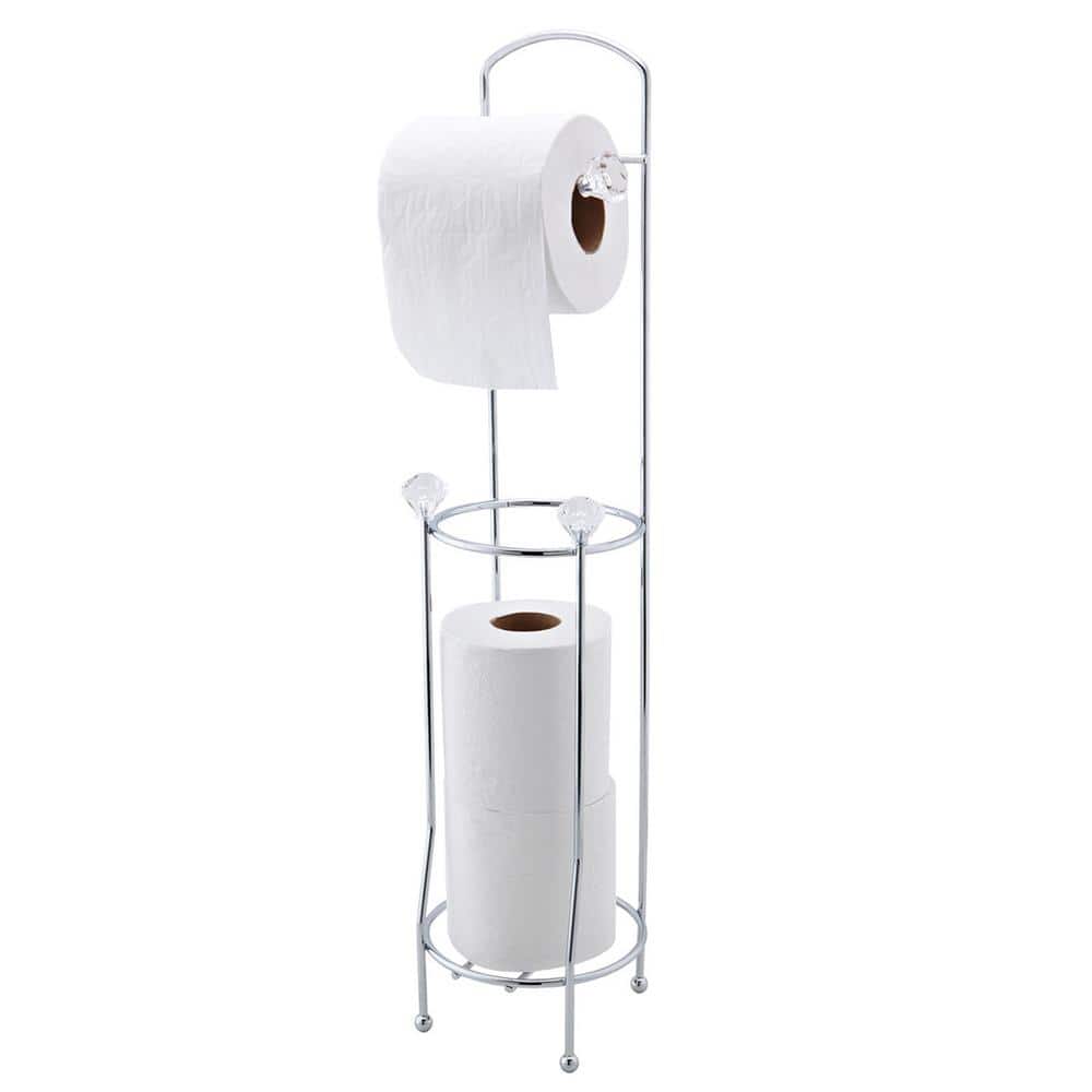 Chrome Crystal Design Freestanding Toilet Paper Holder with Storage