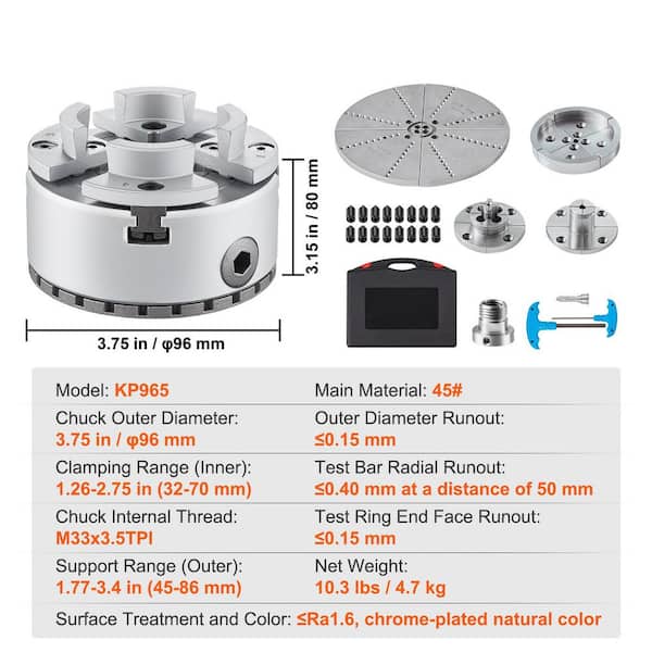 SKYSHALO KP 965 Lathe Chuck, 4-Jaw 3.75 in. Diameter, Metal Lathe