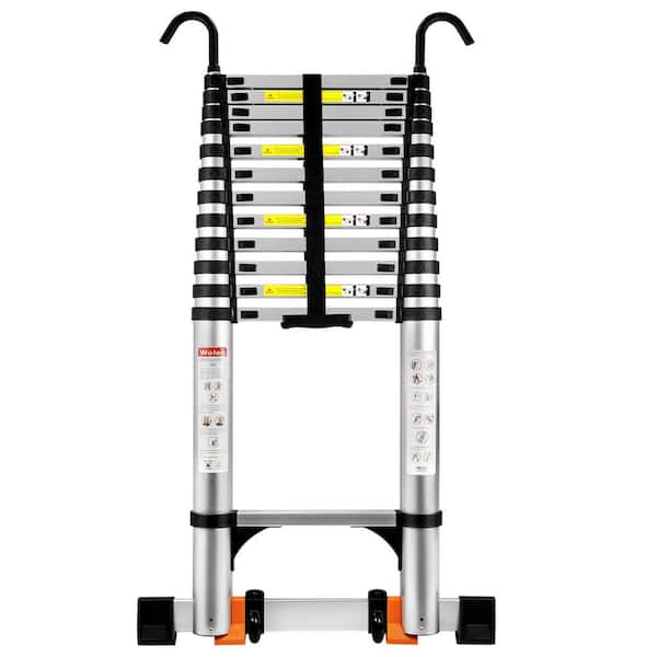 16.5 ft. Aluminum Telescoping Ladder with Wheels, Hooks, Stabilizers, 330 lbs. Capacity