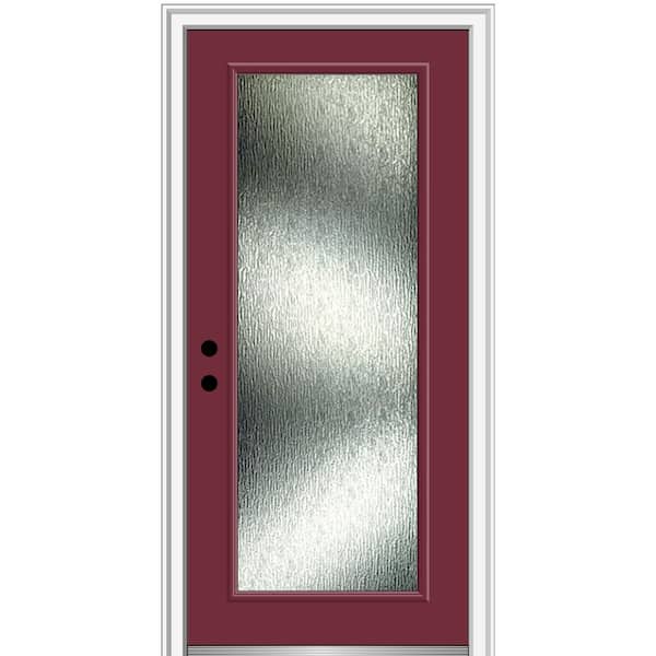 MMI Door 32 in. x 80 in. Right-Hand/Inswing Rain Glass Burgundy Fiberglass Prehung Front Door on 4-9/16 in. Frame