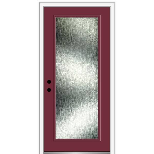 MMI Door Rain Glass 36 in. x 80 in. Right-Hand Inswing Full Lite Painted Burgundy Prehung Front Door on 4-9/16 in. Frame
