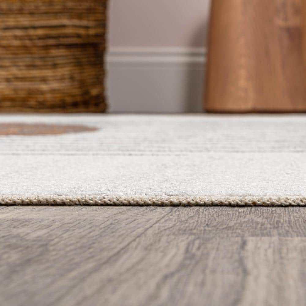 Kallax Cream and Terra Geometric Washable Area Rug