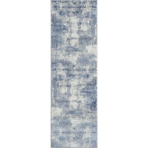 Wilton Collection 2 ft. 3 in. x 7 ft. 3 in. Blue Indoor Modern Abstract Area Rug