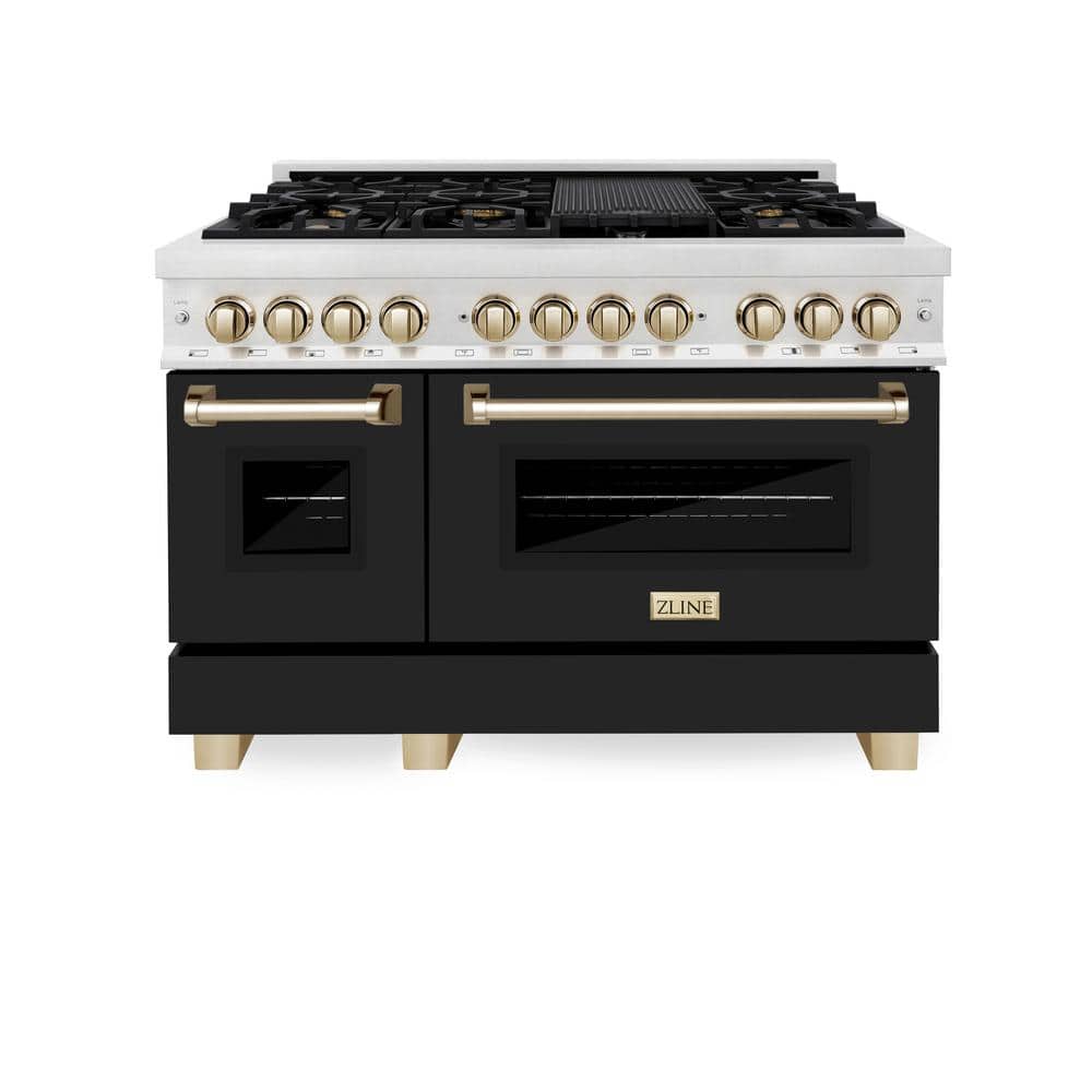 Autograph 48 in. Legacy Dual Fuel Range with 7 Burners and 2 Ovens in Satin Steel with Black and Gold Accents price history on PriceWatchPro