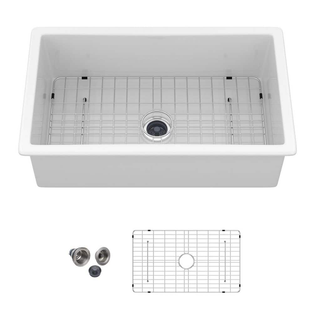 32 in. Drop-in Single Bowl No Gauge Applicable White Ceramic Kitchen Sink and Bottom Grids price history on PriceWatchPro
