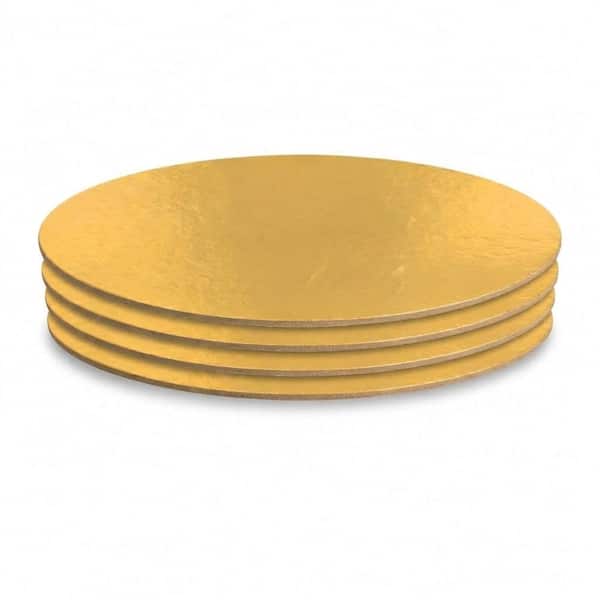 4-Pack 10 Inch Gold Round Cardboard Cake Boards, Waterproof Oilproof Food-Grade Dessert Base Circles