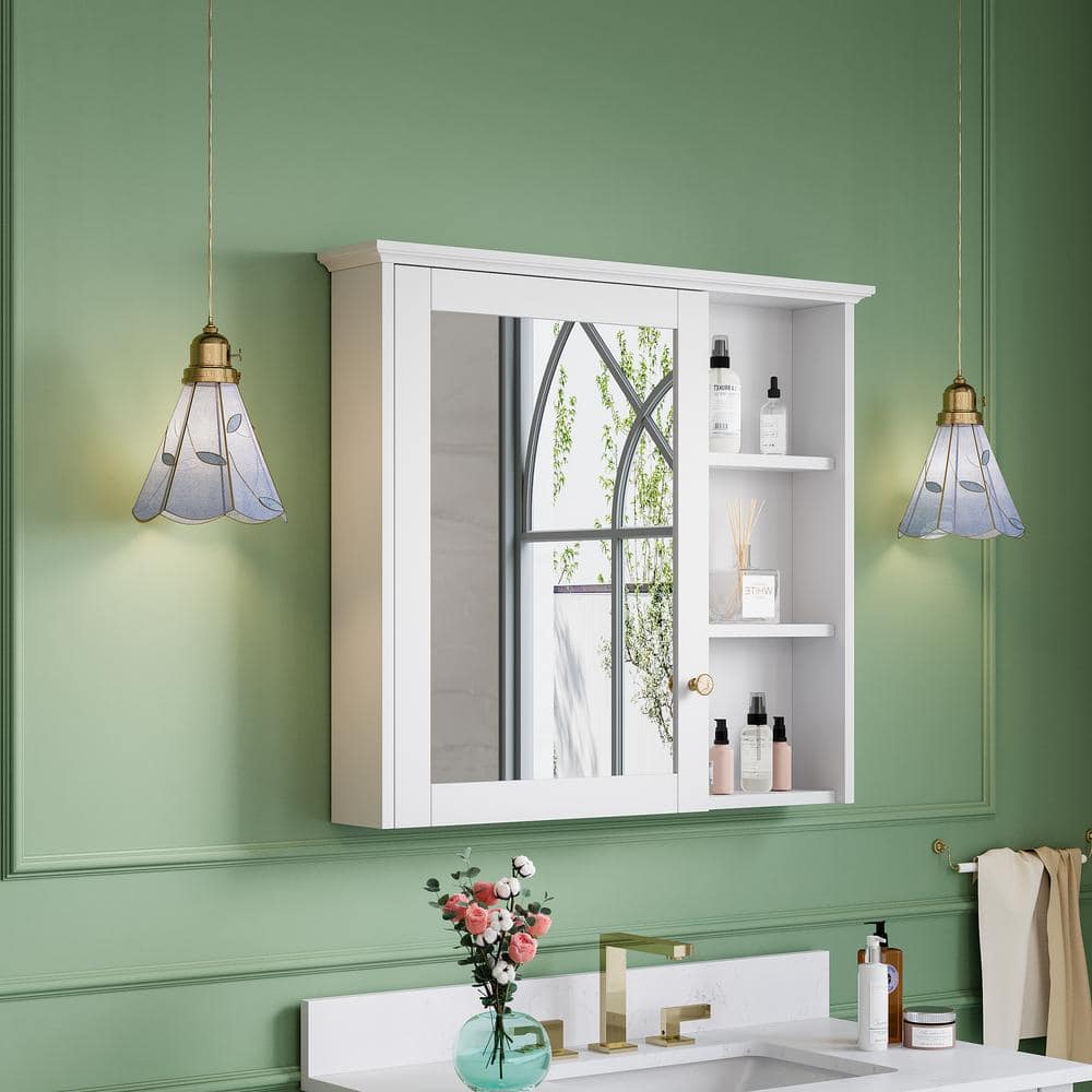 34 in. W x 30 in. H Assembled Solid Wood Surface Mount Bath Medicine Cabinet with Mirror in White, Rectangular price history on PriceWatchPro