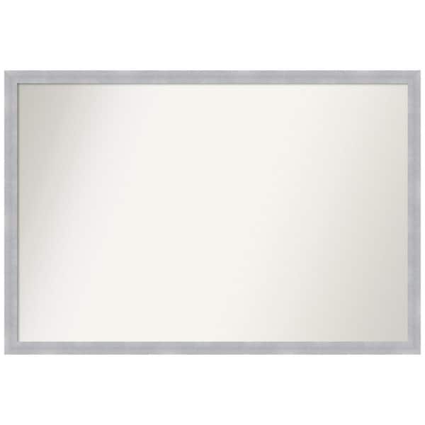 Amanti Art Grace Brushed Nickel Narrow 38 in. W x 26 in. H Rectangle Non-Beveled Framed Wall Mirror in Silver