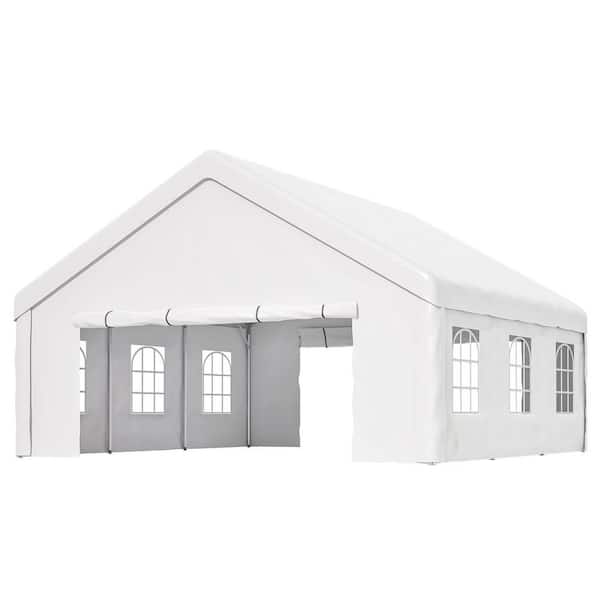 20 ft. x 20 ft. Outdoor White Canopy Gazebo Party Tent with Storage Bag and Removable Sidewall for Camping and Wedding