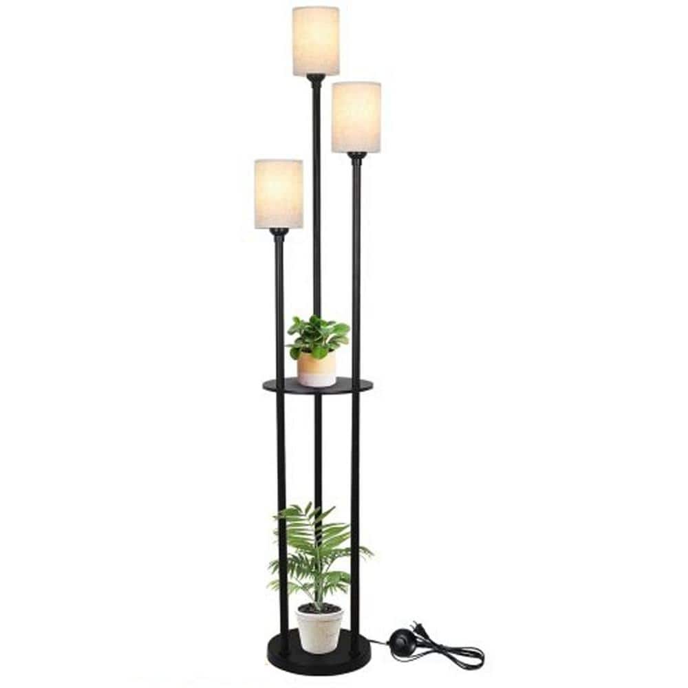 66 in. H Beige Standard Floor Lamp with Shelve Farmhouse Lamp with Foot Switch Rustic Standing Lamp with Fabric Shades price history on PriceWatchPro