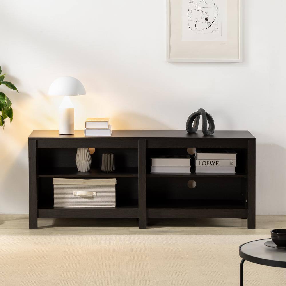 Espresso 58" TV Stand with Cabinet and Open Shelving