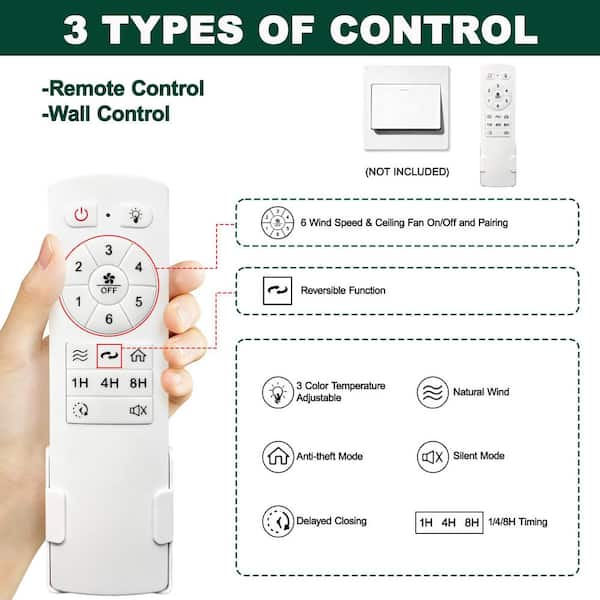 52 in. Indoor White Downrod Mount Ceiling Fan with Light Remote Control, 3 Blade Ceiling Fans 6 Speed Levels