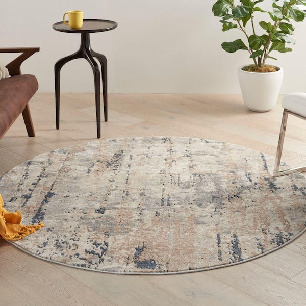 Concerto Beige/Grey 4 ft. x 4 ft. Abstract Contemporary Round Area Rug