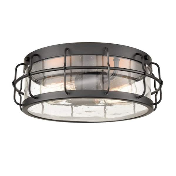 CLAXY 15.75 in. 2-Light Black Flush Mount with Clear Glass Shade and No Light Bulb Type Included (1-Pack)