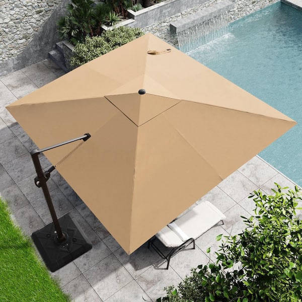 Crestlive Products 11 ft. x 11 ft. Heavy-Duty Frame Cantilever Single Square Outdoor Offset Umbrella in Tan