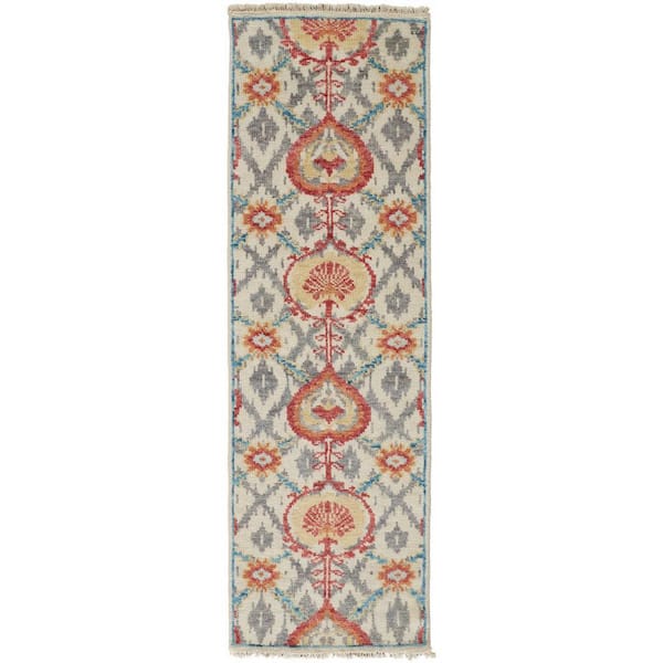 2 ft. x 8 ft. Orange, Ivory Floral Runner Rug