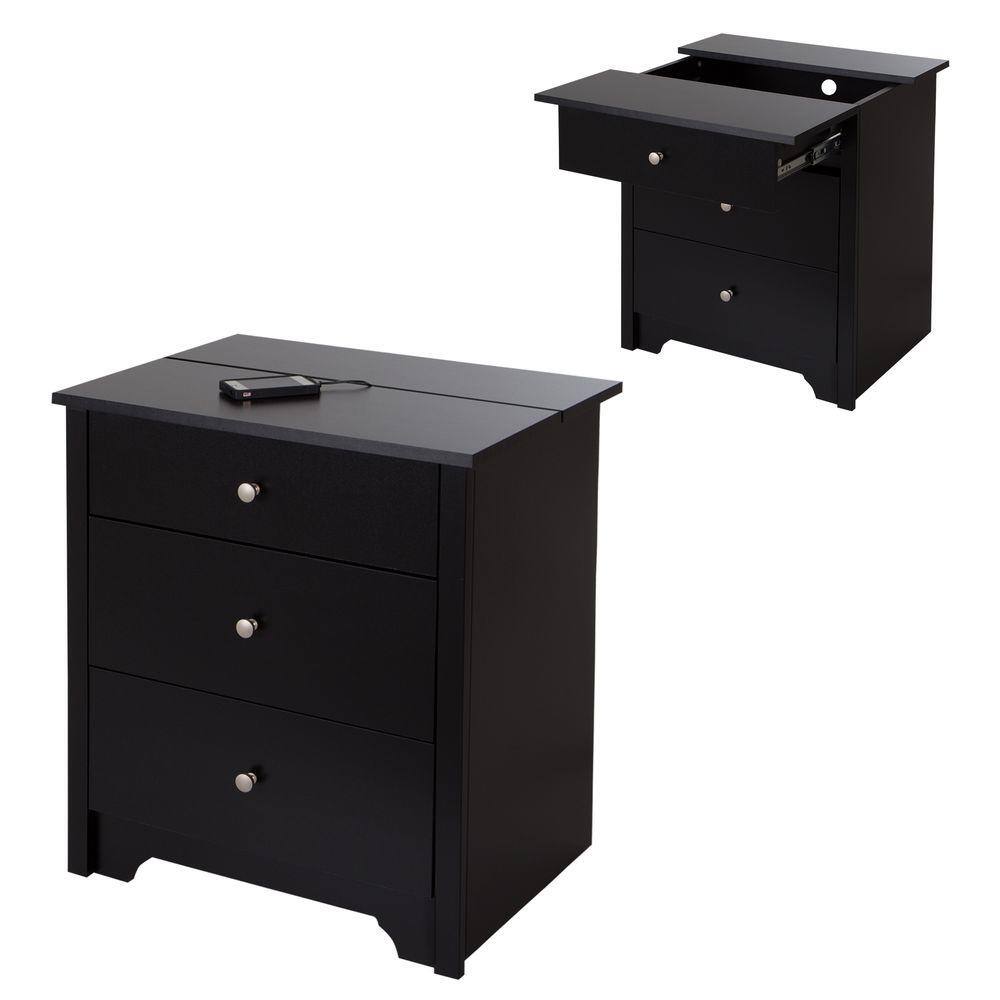 Black 2-Drawer Nightstand with Charging Station