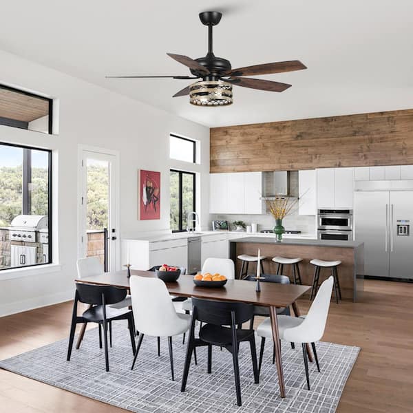 Toronto 52 in. Indoor Farmhouse Black LED Smart Ceiling Fan with Light and Remote, Works with Google Home and Alexa