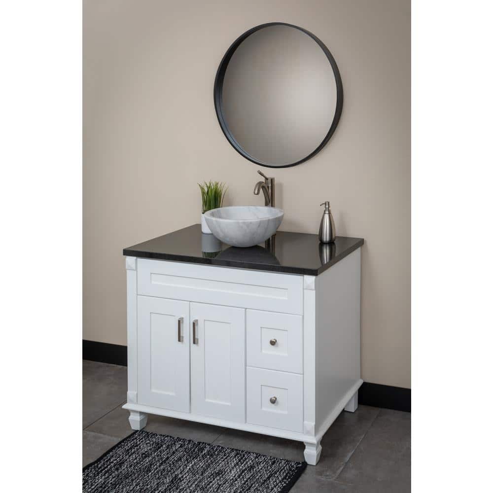 14'' White Marble Circular Vessel Bathroom Sink
