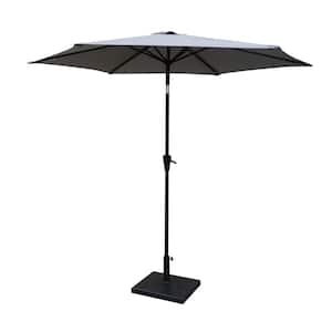 8.8 ft. Outdoor Aluminum Market Patio Umbrella with 42 lbs. Square Resin Umbrella Base Push Button in Gray