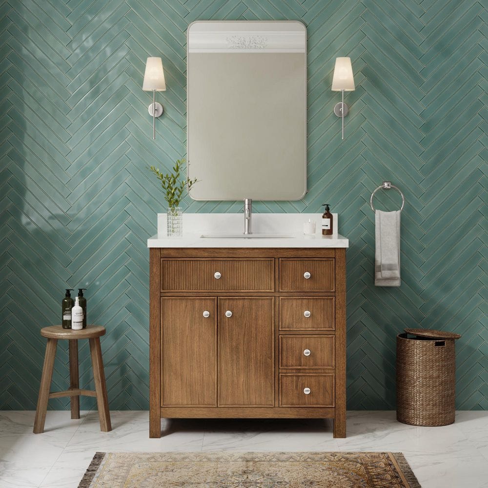 Rian 36 in. Single Freestanding Toasted Walnut with Brushed Nickel Trim Bath Vanity with Giotto Quartz Top price history on PriceWatchPro