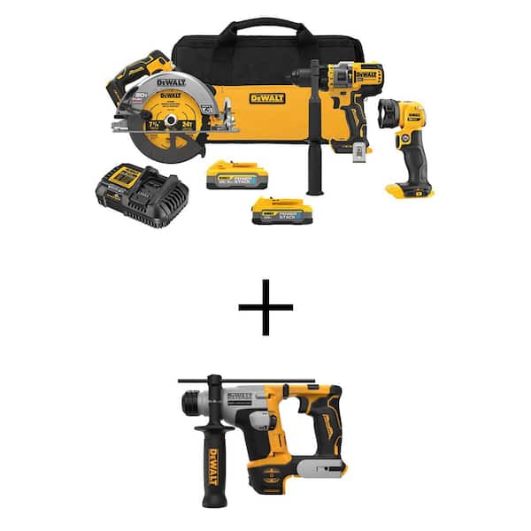 DEWALT 20V MAX Lithium-Ion Cordless 3-Tool Combo Kit and Ultra-Compact 5/8 in. SDS Plus Hammer Drill with 5Ah & 1.7Ah Batteries