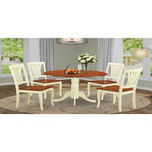 5-Piece Round Buttermilk and Cherry Finish Solid Wood Top Dining table with 4 Chairs with Lattice Back