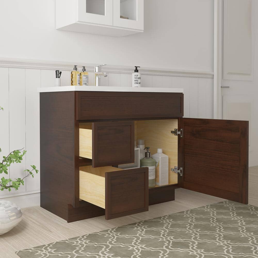 36" Brown Birch Plywood Freestanding Single Base Cabinet with Soft Close Door