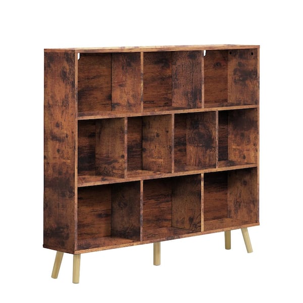 42.1 in. H x 47.2 in. W x 9.4 in. D Rustic Oak Wooden 10-Cube Storage Organizer with Legs